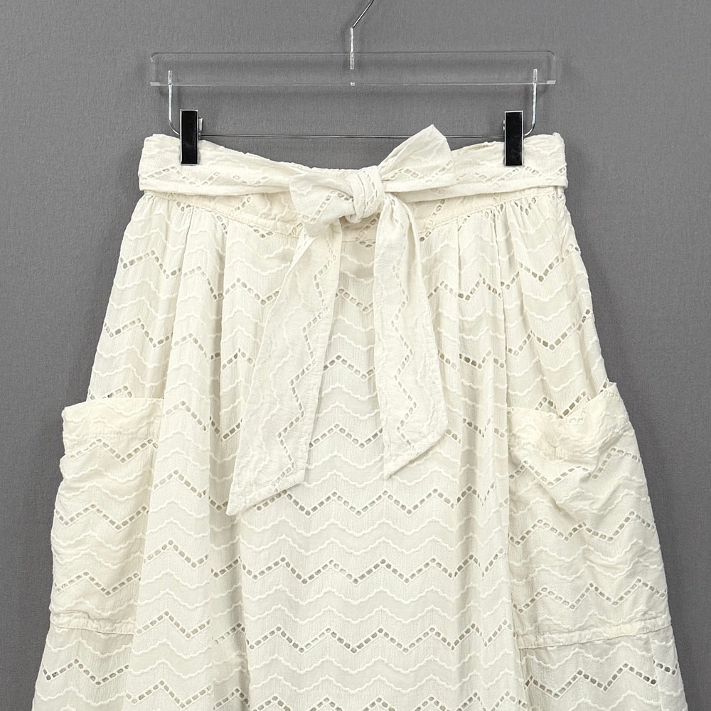 Tracy Reese x Anthropologie A-line Skirt Women 14 White Eyelet Tie Waist Midi - Picture 7 of 16